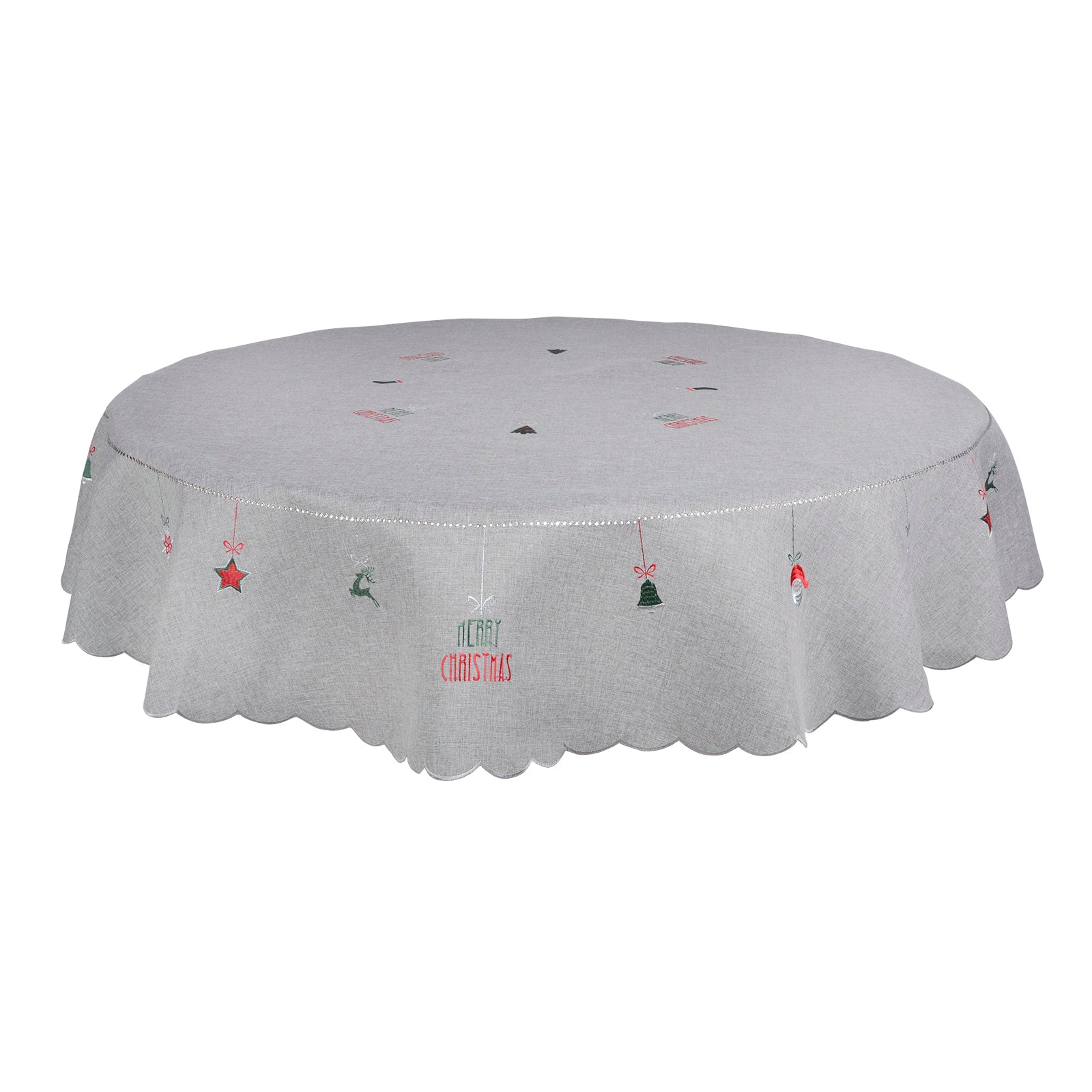 Mr Crimbo Fun Merry Christmas Embroidered Tablecloth - MrCrimbo.co.uk -XS5897 - Grey -christmas home decor